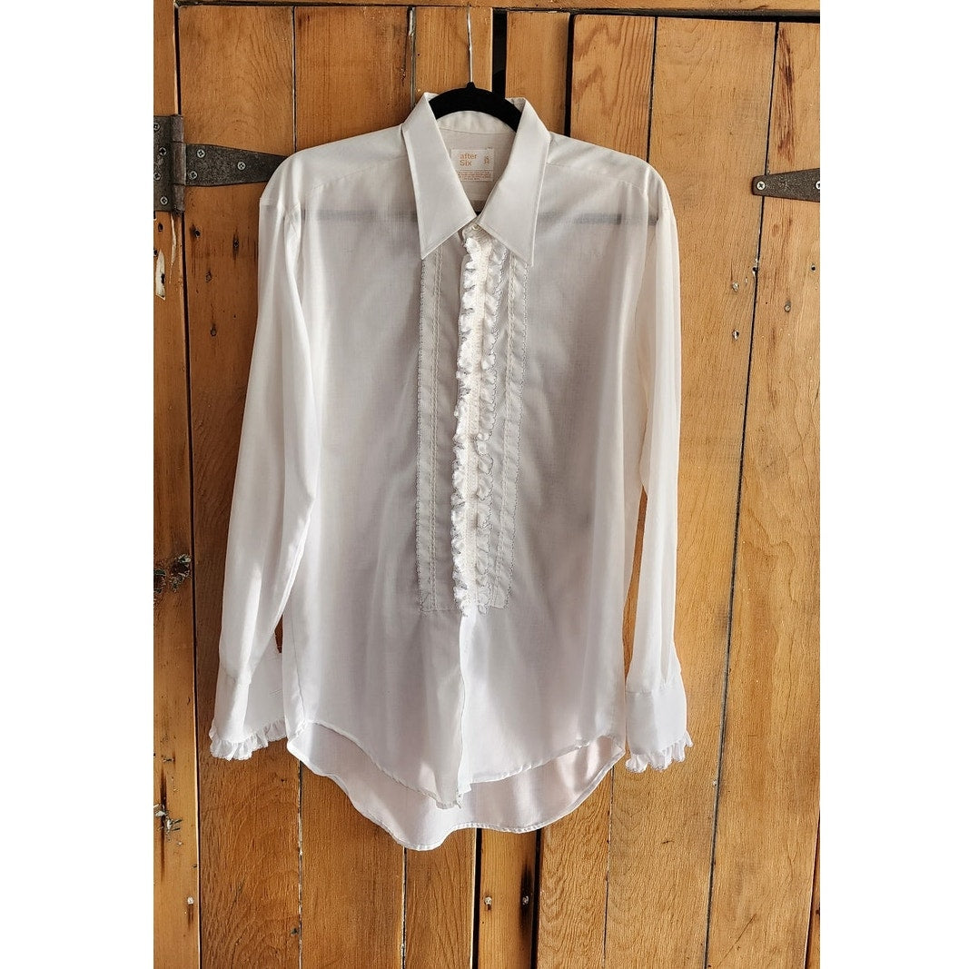 70s Mens White Shirt Ruffled Front Tuxedo Style – RareJule Vintage 70s Mens White Shirt Ruffled Front Tuxedo Style – RareJule Vintage