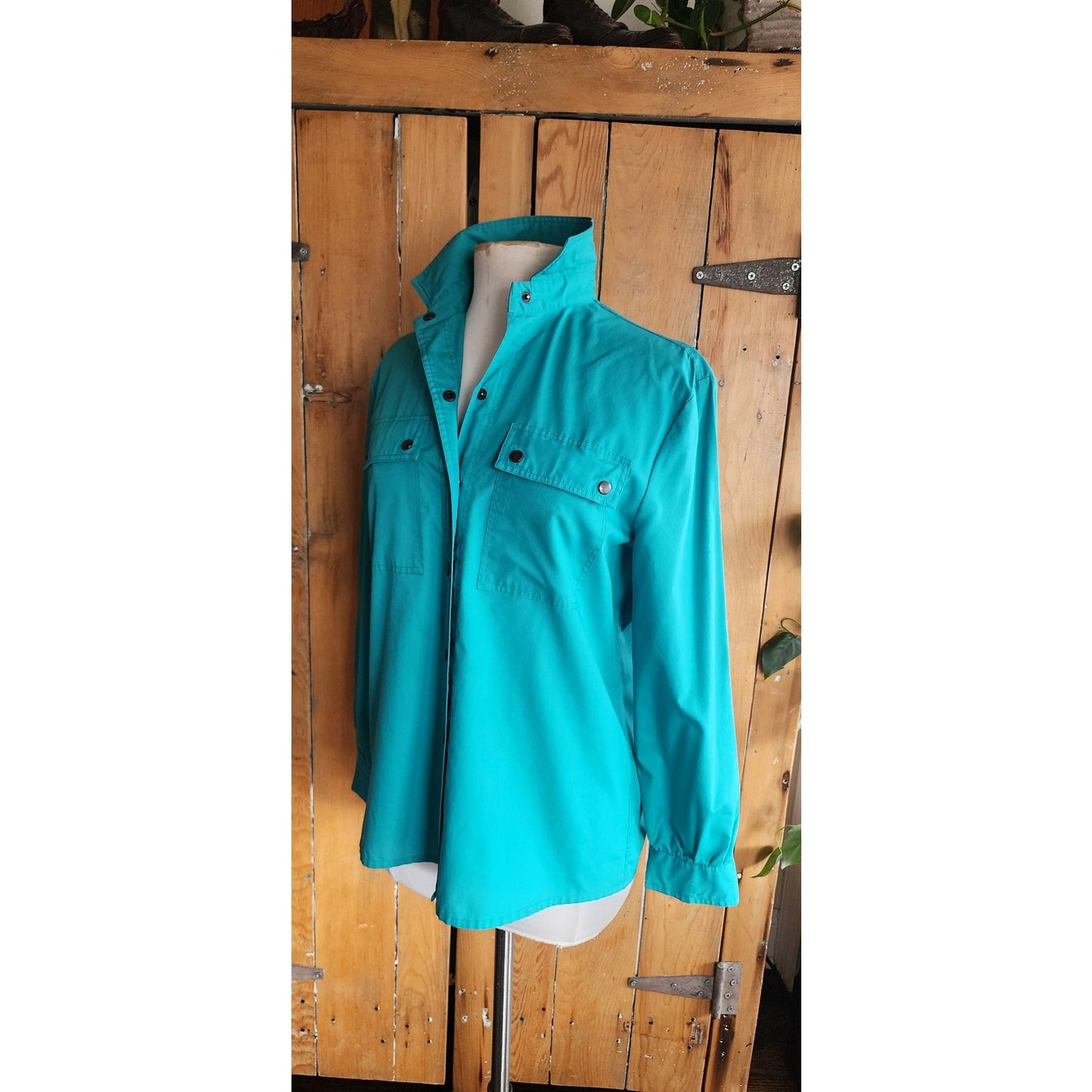 Vintage 70s Diane Von Furstenberg Shirt Blue Green Snap Front