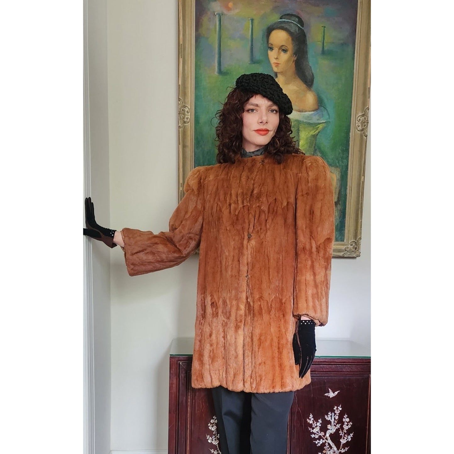 Vintage 40s Brown Ermine Fur Coat Hip Length Victory Furs Chicago