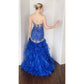 Morilee Strapless Blue Evening Dress Mermaid Ruffled Skirt Beaded Torso