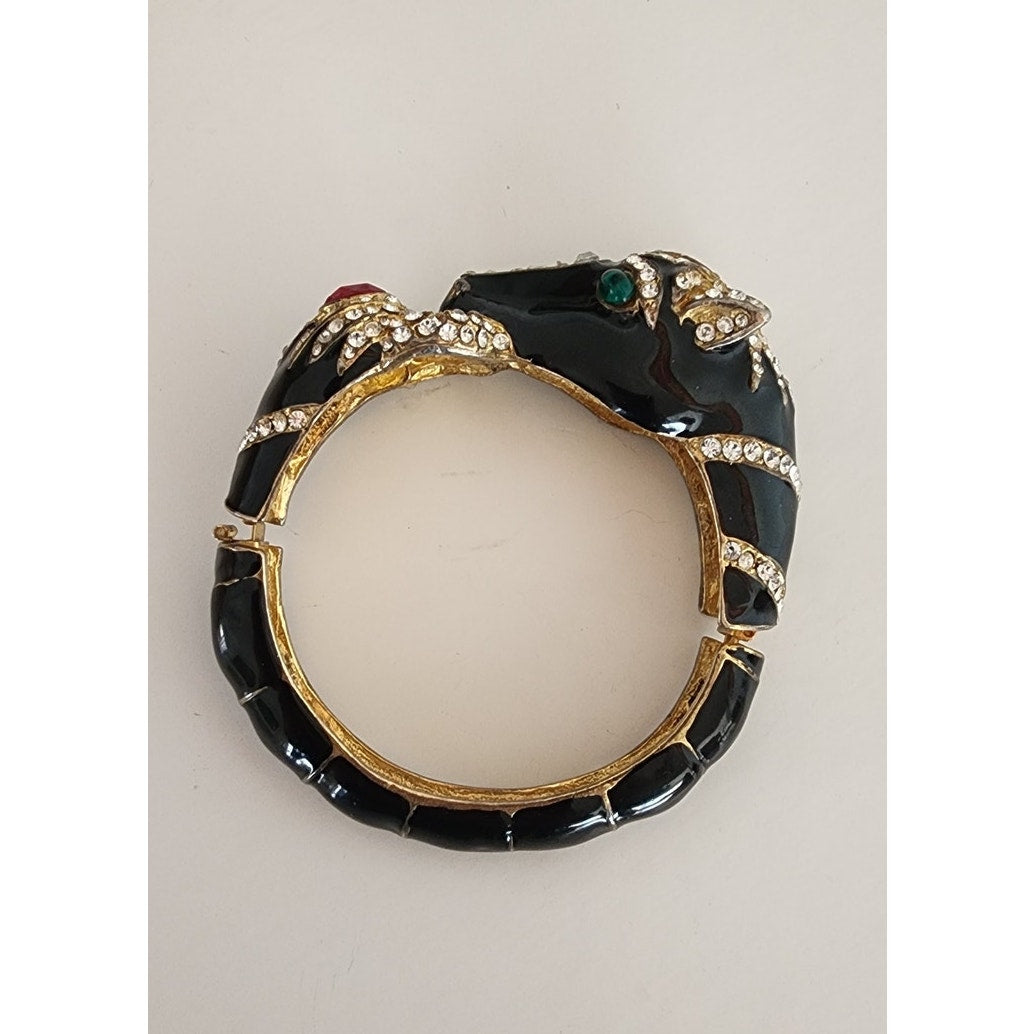 Vintage Black Enamel Horsehead Bracelet Bangle Rhinestone Jewels Art Deco Erte Style