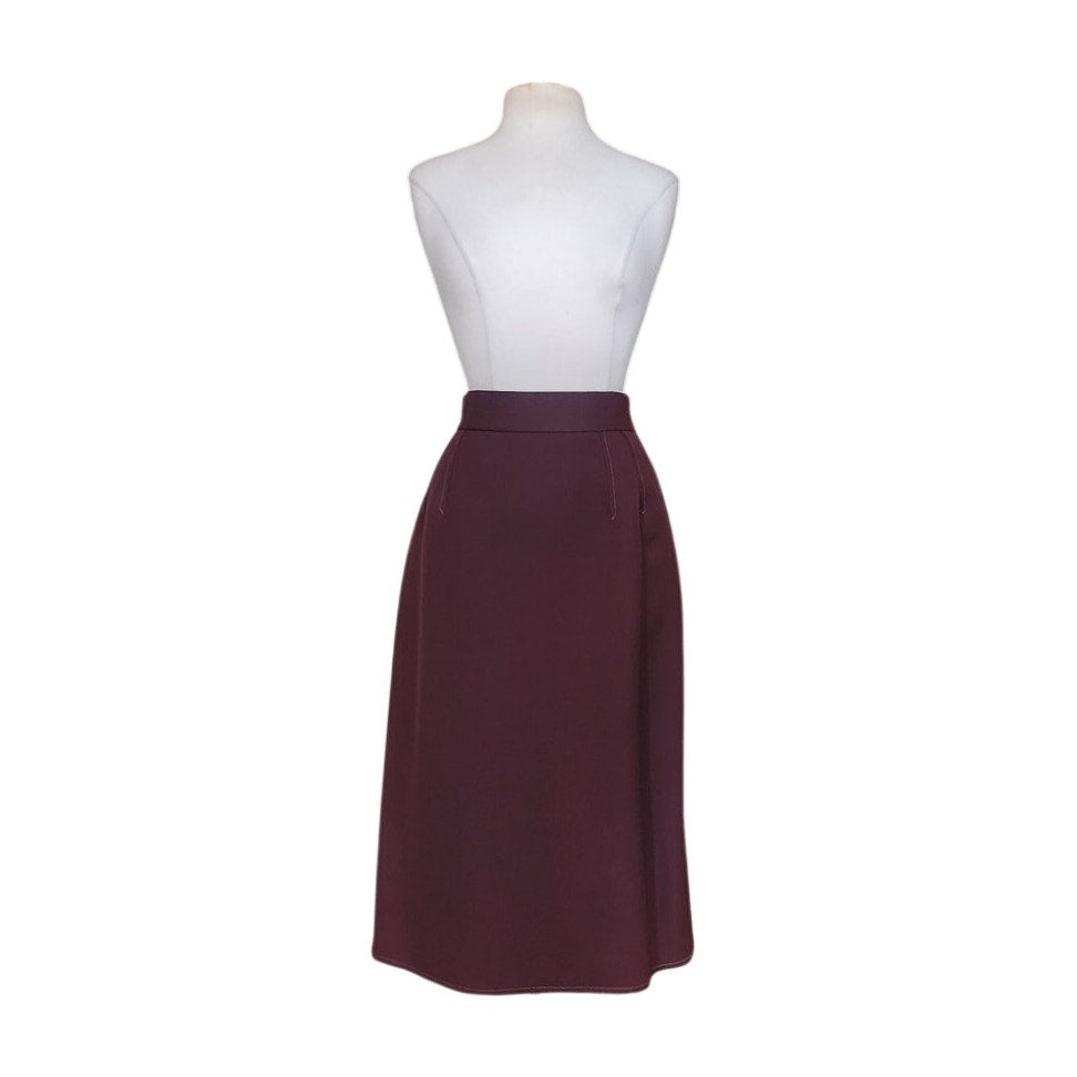 Vintage 80s CHLOE Karl Lagerfeld Skirt Midi Length Burgundy Red Wool Marshall Field