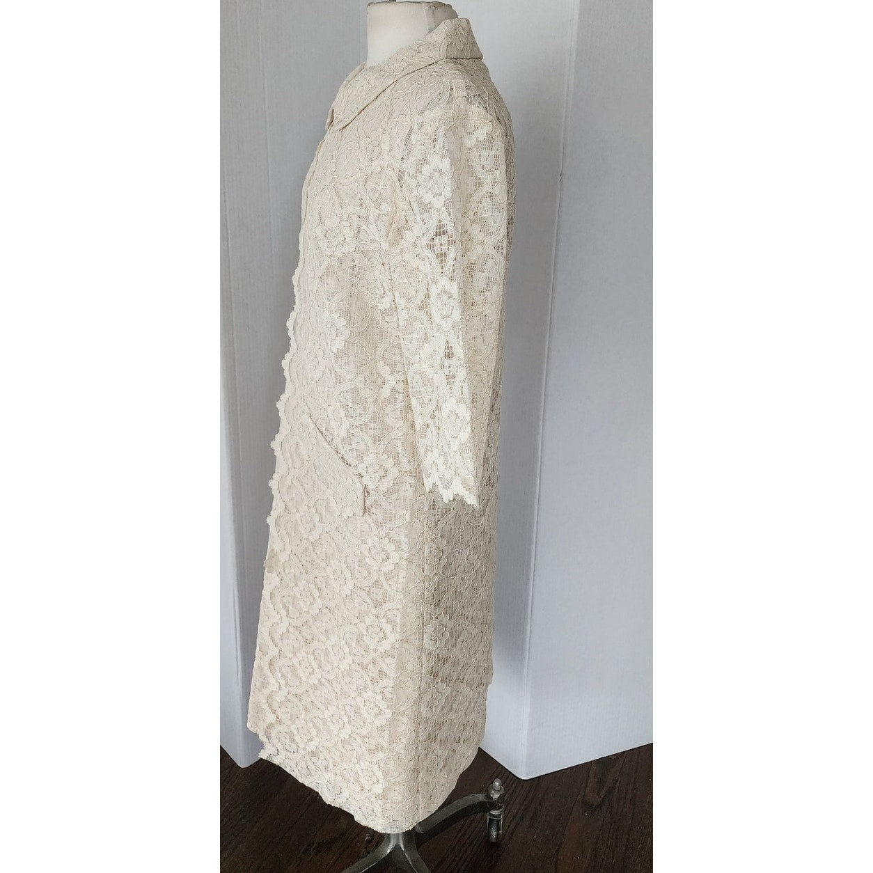 Vintage 60s Cream Lace Dress + Coat Ensemble Bridal Wedding