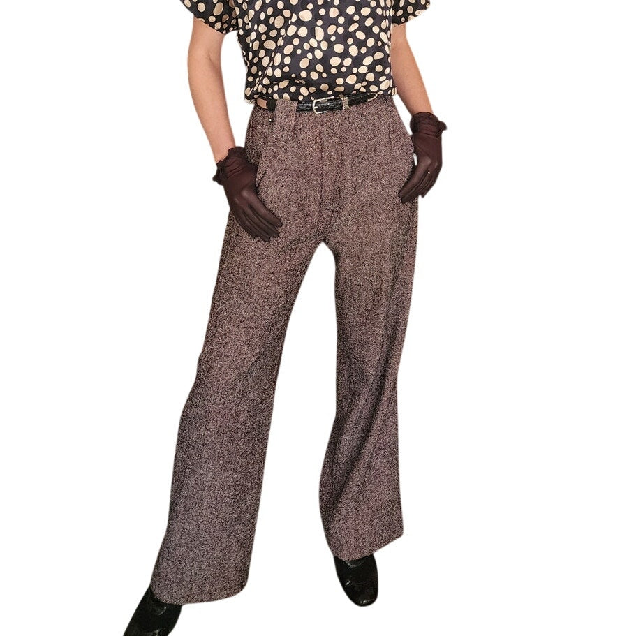 Vintage 1990s Sonia Rykiel Pants Brown Wool Tweed Flares Trousers Slacks Size 42