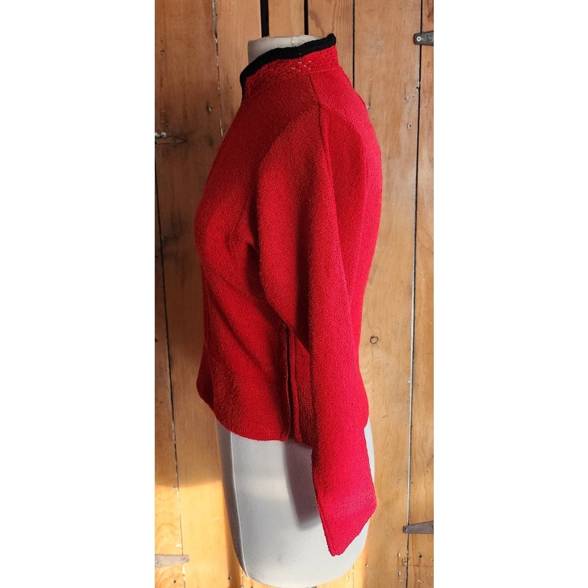 Vintage 50s Cherry Red Sweater Black Trim / M