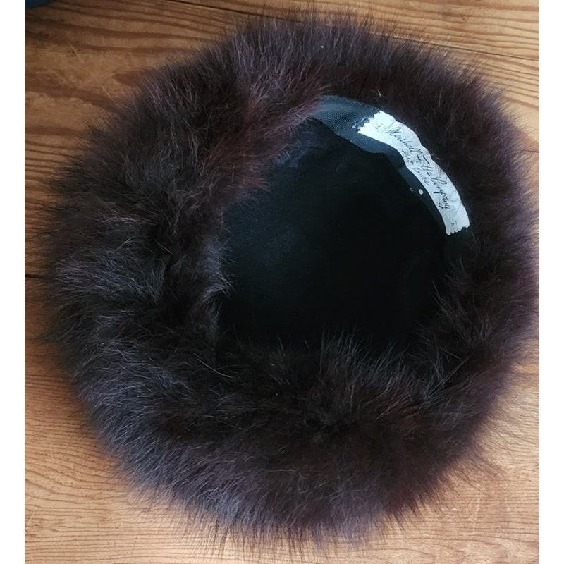 Vintage 1960s Fur Hat Black Fox Tam Beret Marshall Fields