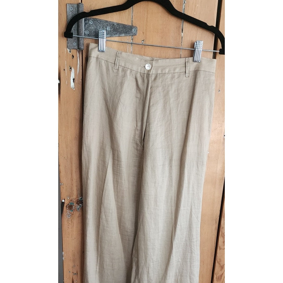 Vintage 90s Jil Sander Pant Suit Beige Ramie Nehru Jacket + Slacks