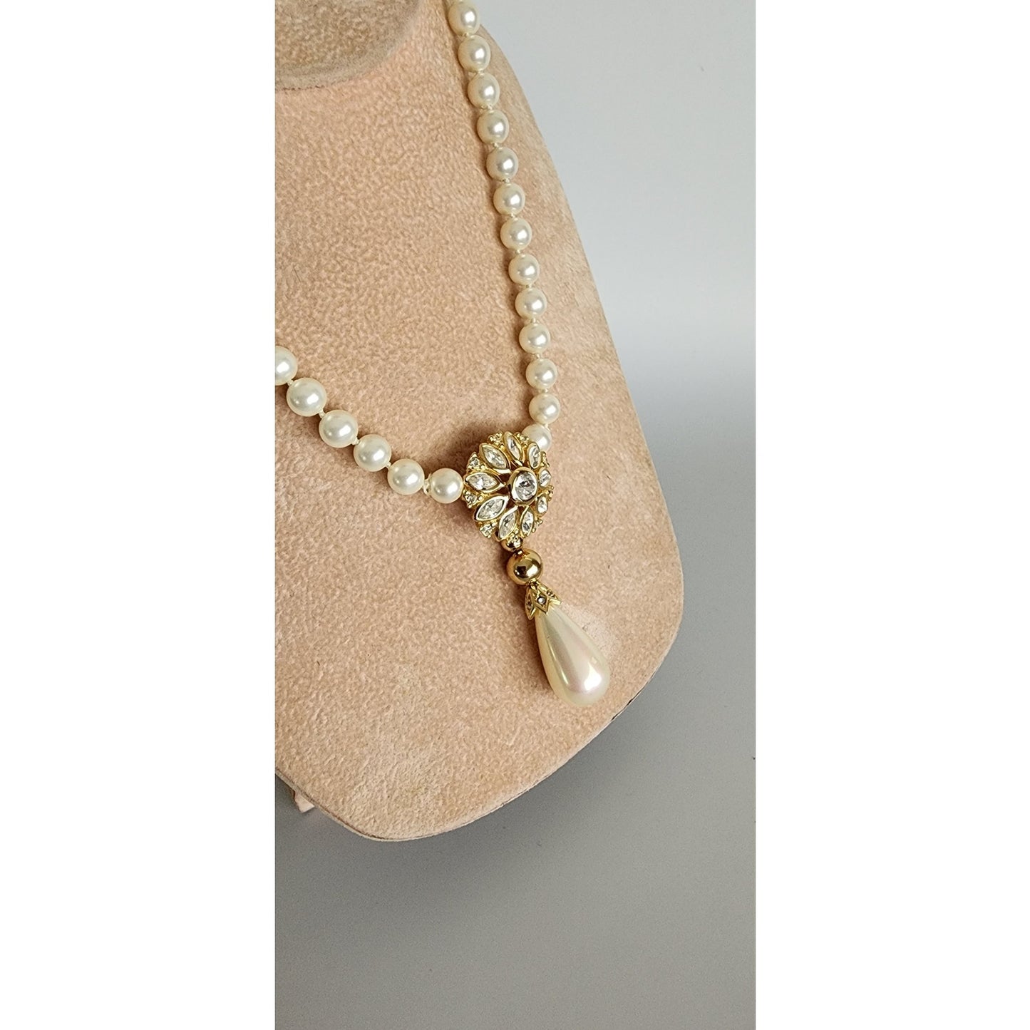 Vintage Christian Dior Necklace Clip Earrings Set Pearl Bead + Gold