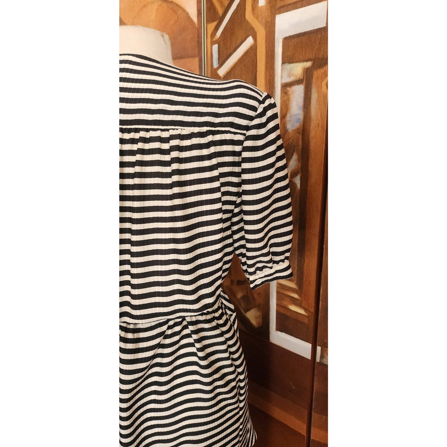 Vintage 1980s Archival Armani Dress Silk Striped Wrap Midi  White Label IT 38