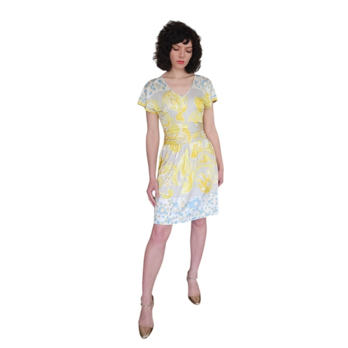 Vintage Y2K Emilio Pucci Dress Psychedelic Print Yellow Gray Swirl SATC / New with Tags Small