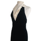 Vintage 1990s Ralph Lauren Evening Dress Black Velvet Halter Top Cream Silk Collar