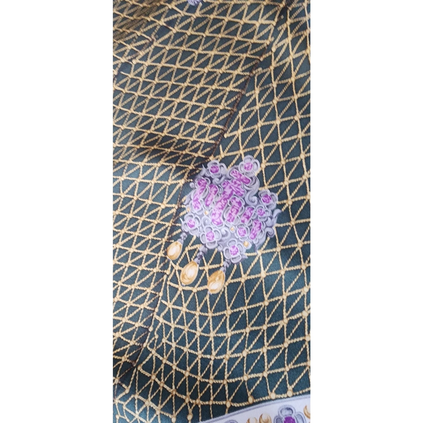 Vintage Bottega Veneta Silk Scarf Green Purple Jewelry Print