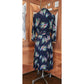 Vintage 40s Rayon Print Midi Dress Navy Blue Painterly Print / S
