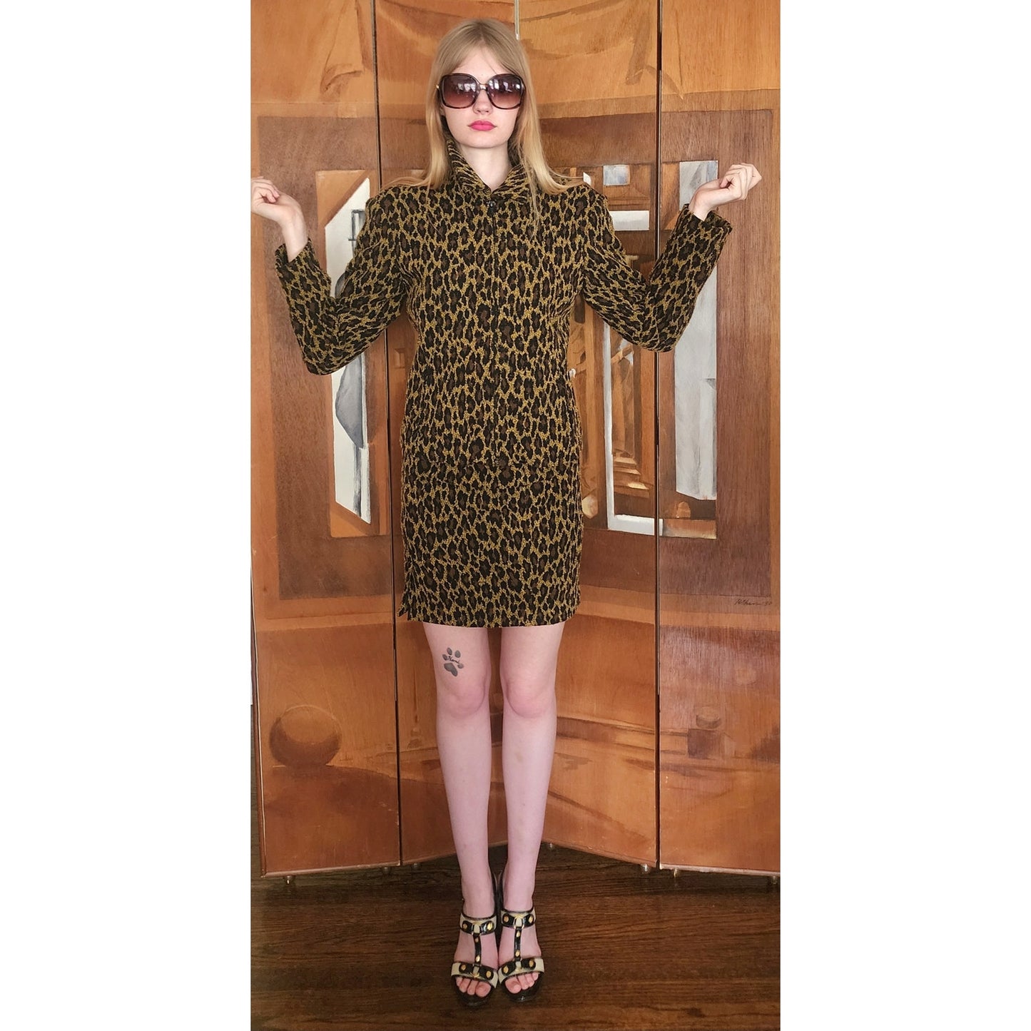 Vintage 90s Monica Bianco Milano Animal Print Skirt Suit Structured Jacket Set Made in Italy