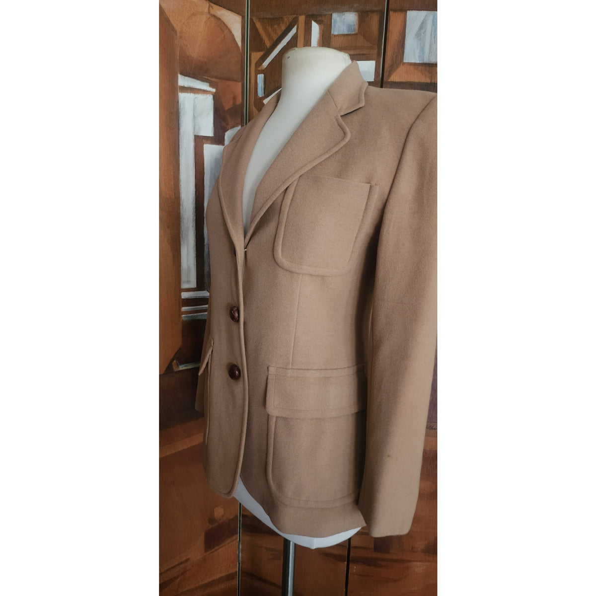 Vintage 1990s Lauren Ralph Lauren Camel Wool Blazer Beige Riding Jacket Saipan 8P