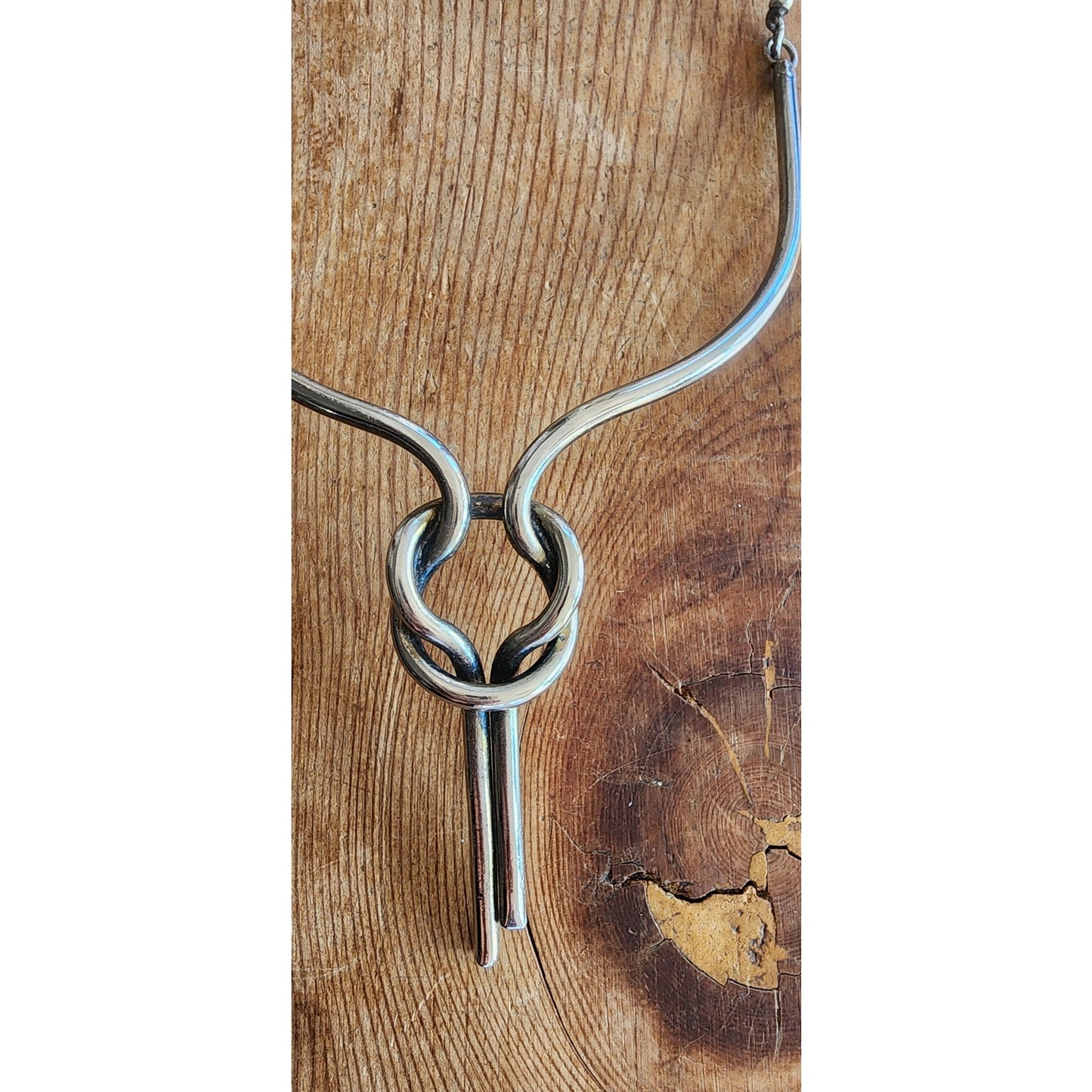 Vintage Silver Metal Necklace Tie Knot Modernist