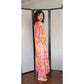 60s Silk Caftan Dress Pink Yellow Psychedelic Print Lord & Taylor