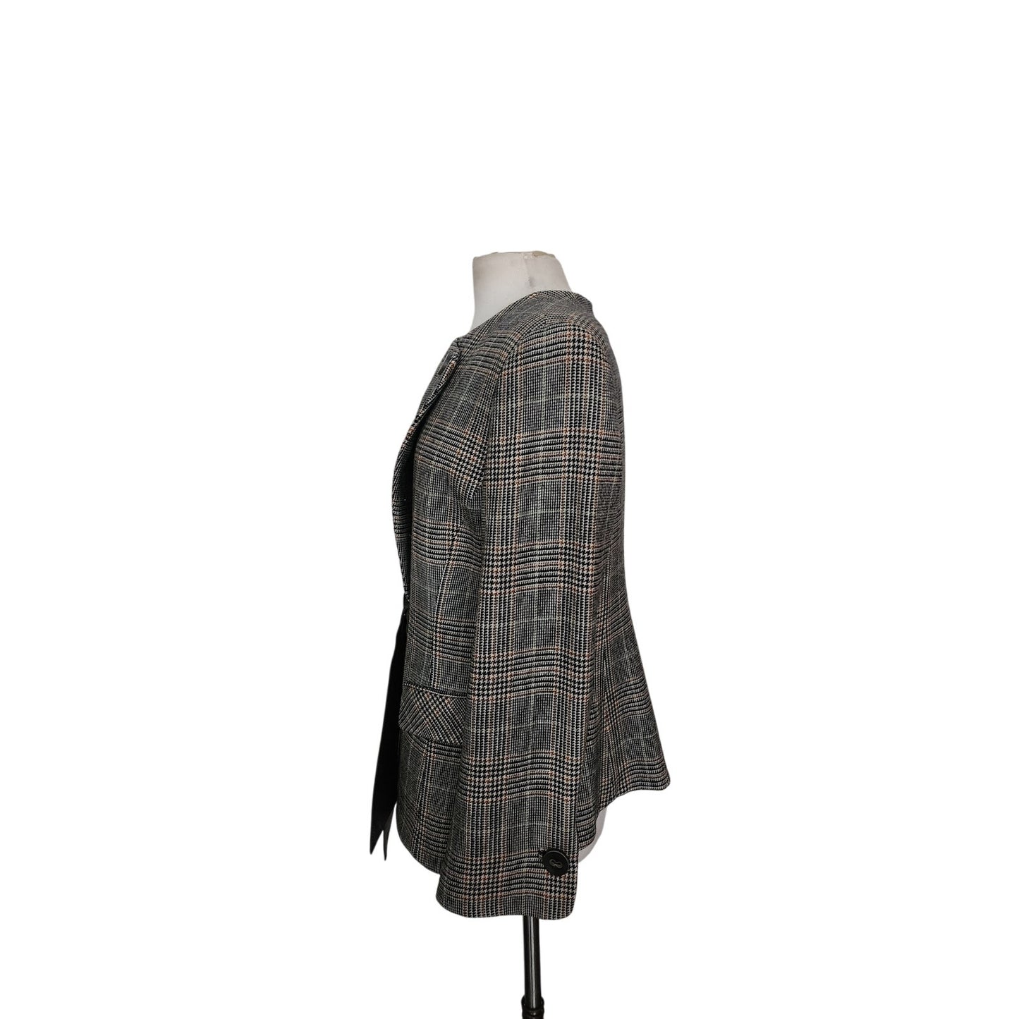 Vintage 2000s Armani Collezioni Blazer Wool Plaid Jacket Leather Sash Tie