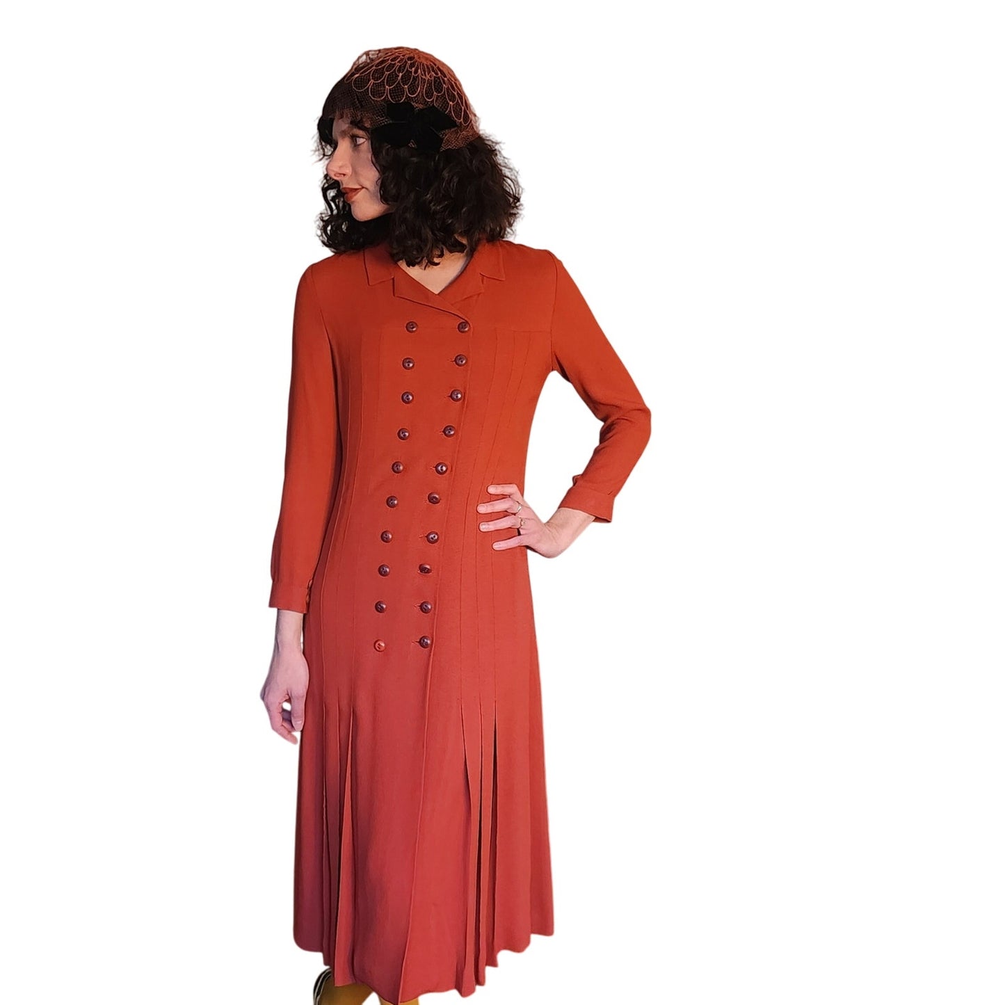 Vintage 1990s Chloe Dress Burgundy Red Wool Crepe Button Down Front S