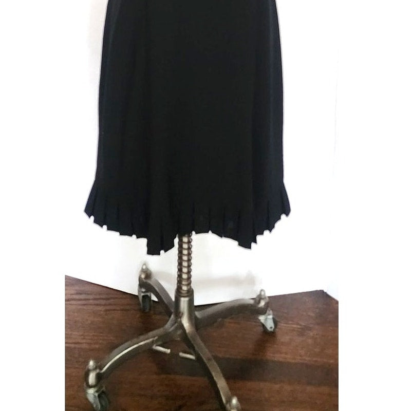 Vintage 1960s Sorelle Fontana Dress Black Rayon Crepe w/Pleated Fringe Italian Designer