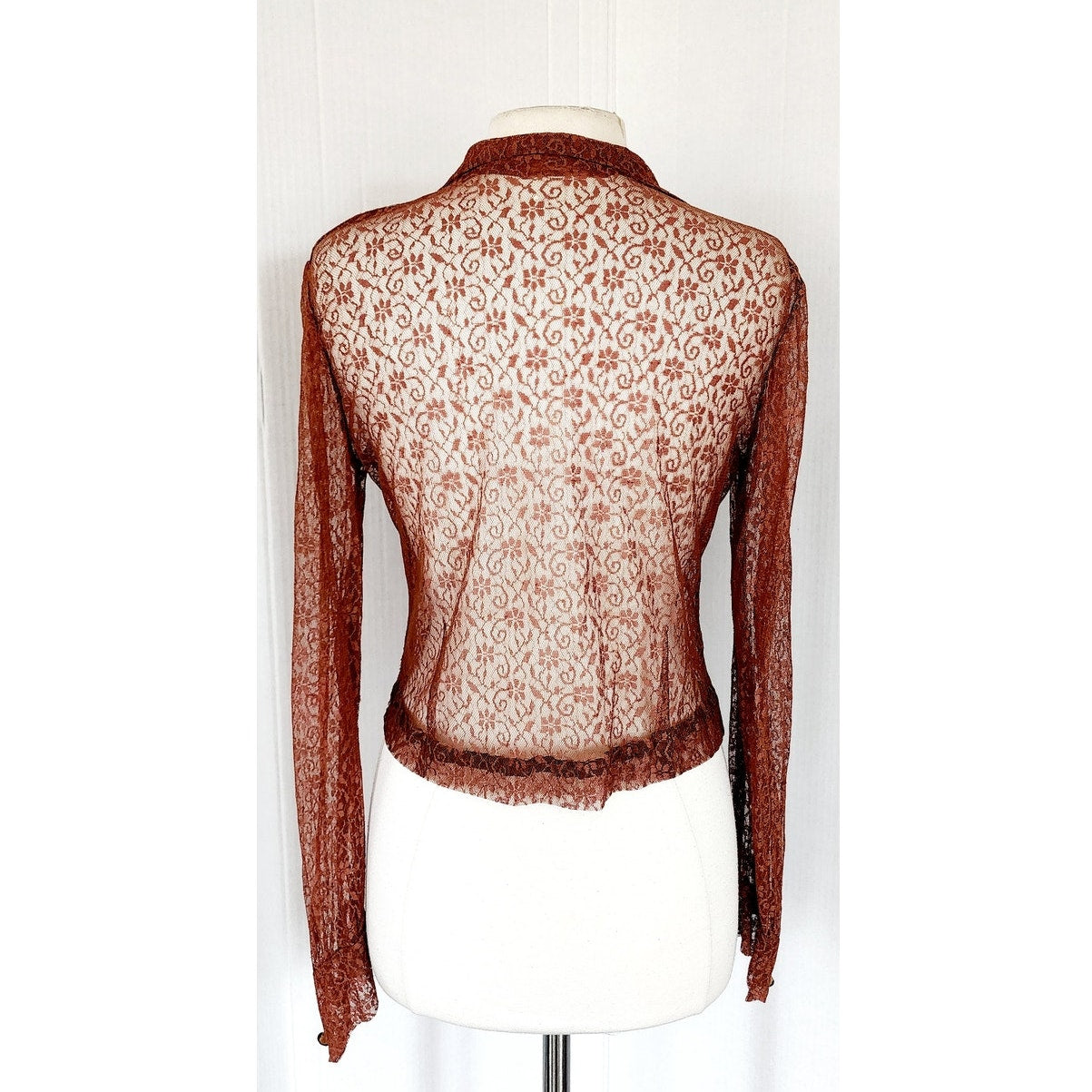 Vintage 70s Brown Lace Sheer Shirt