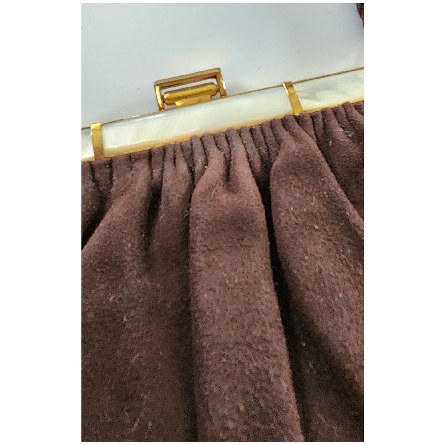 Vintage 1940s Brown Bag Brushed Suede Mother of Pearl Buechner