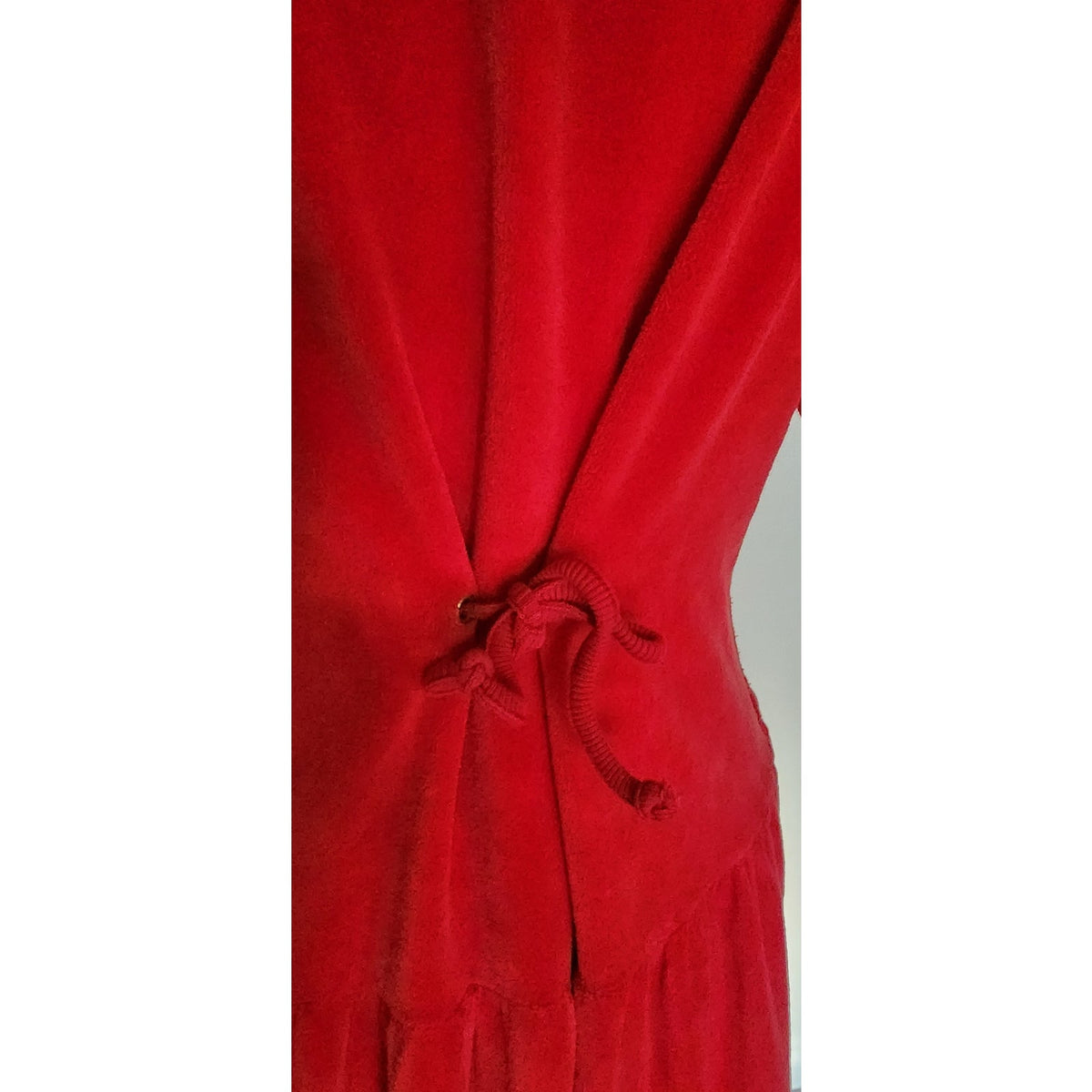 Vintage 1990s Velour Dress Red Sonia Rykiel Midi Drop Waist Embroidered Logo Emblem