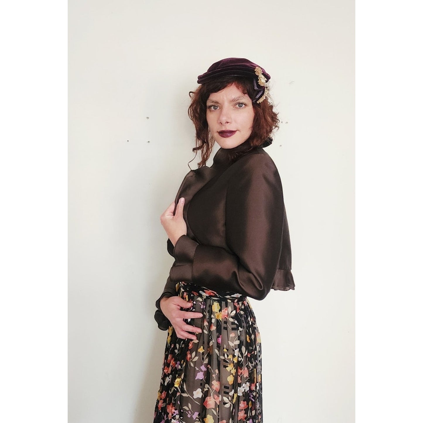 Vintage Brown Jacket Ruffled Trim Wool Silk Evening Dressy Blazer Frascara M