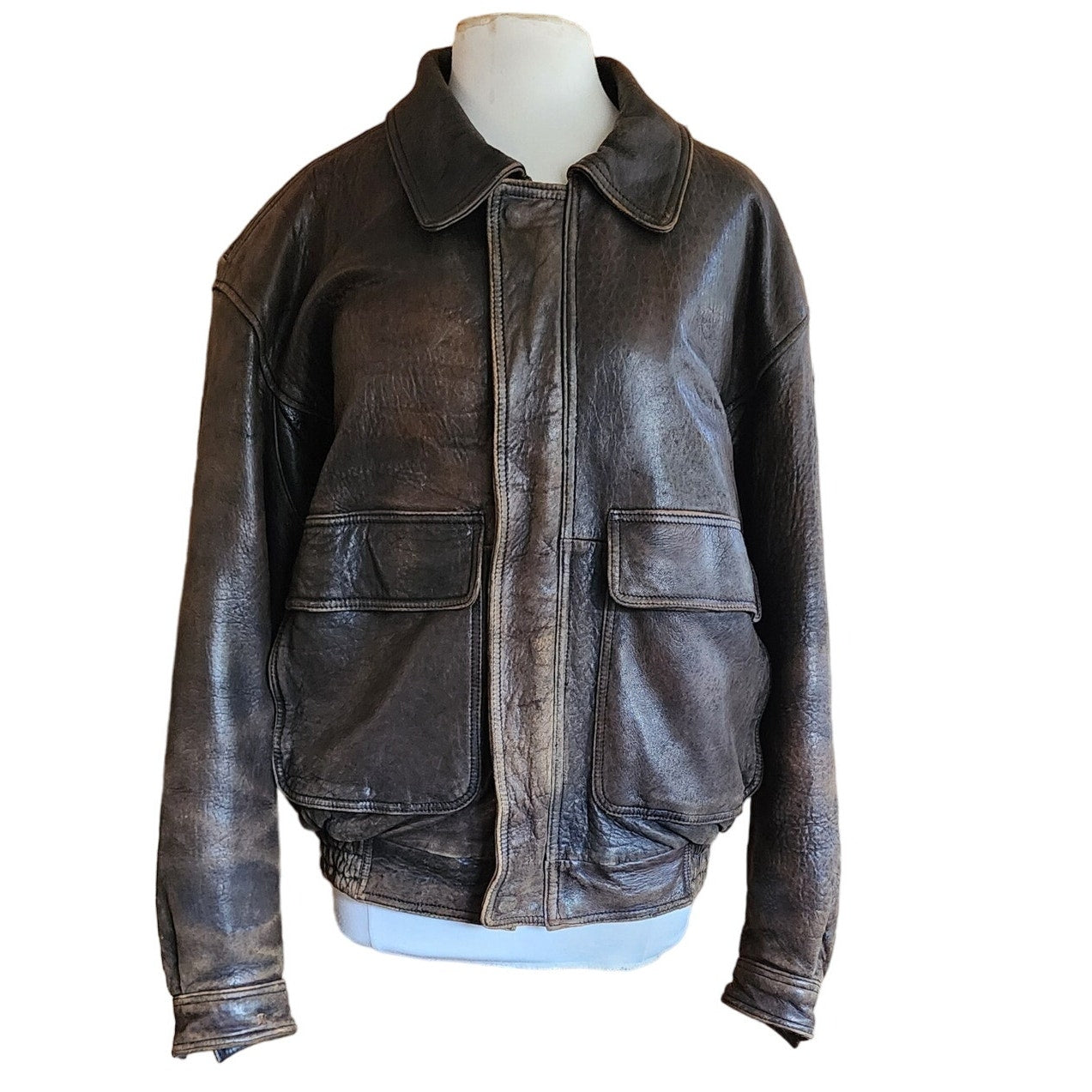 Vintage 80s Men's Jacket Brown Leather Bomber Sawyer of Napa