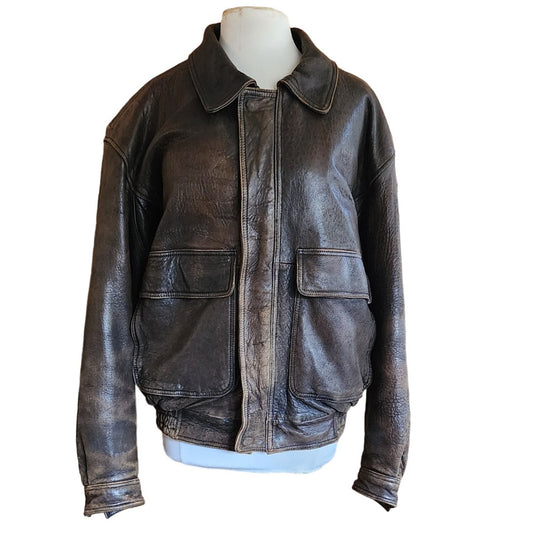 Vintage 80s Men's Jacket Brown Leather Bomber Sawyer of Napa