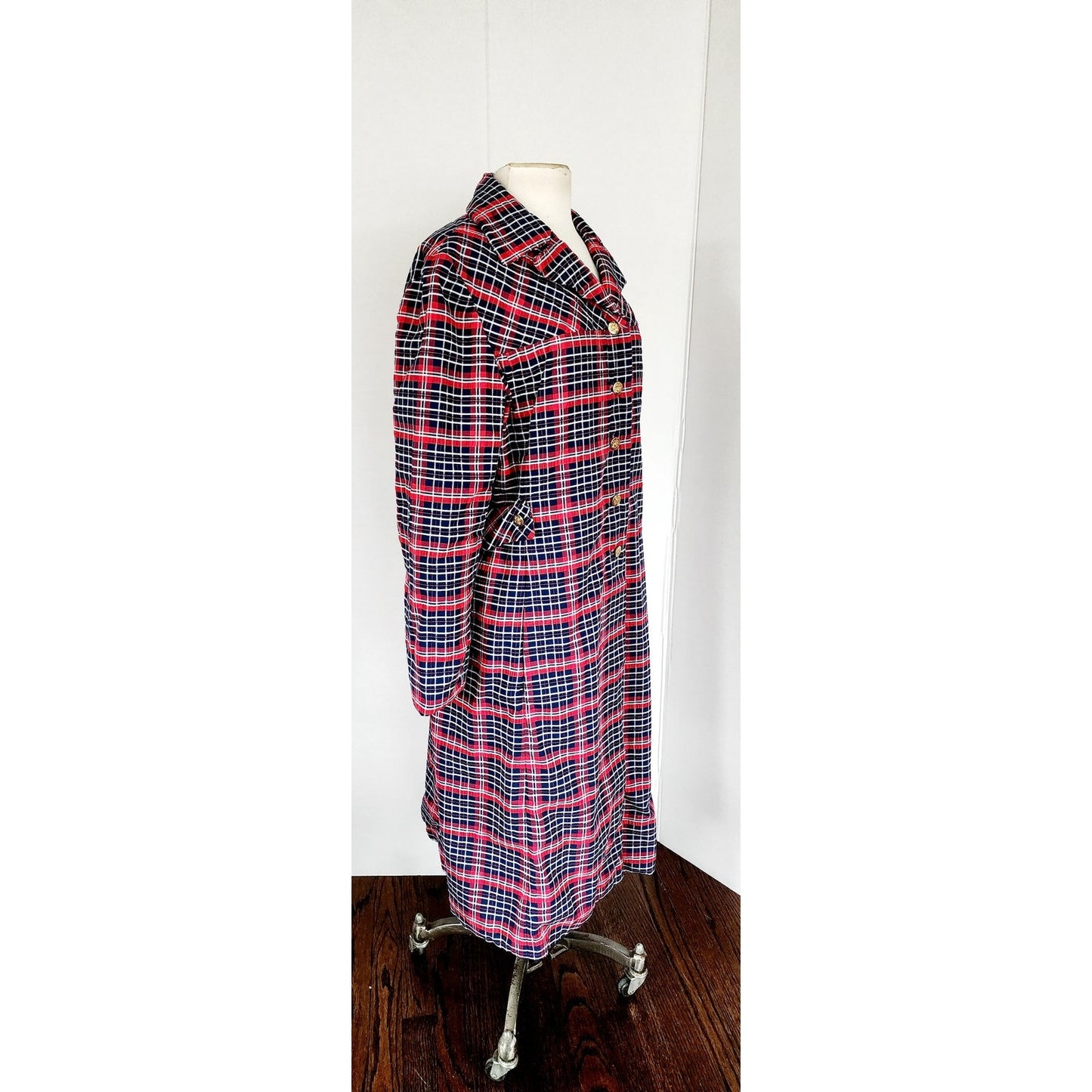 Vintage 60s Plaid Mod Coat Red Blue Seersucker