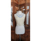 80s Krizia Top Cream Flax Linen Sleeveless Beaded Blue Rose Peter Pan Collar
