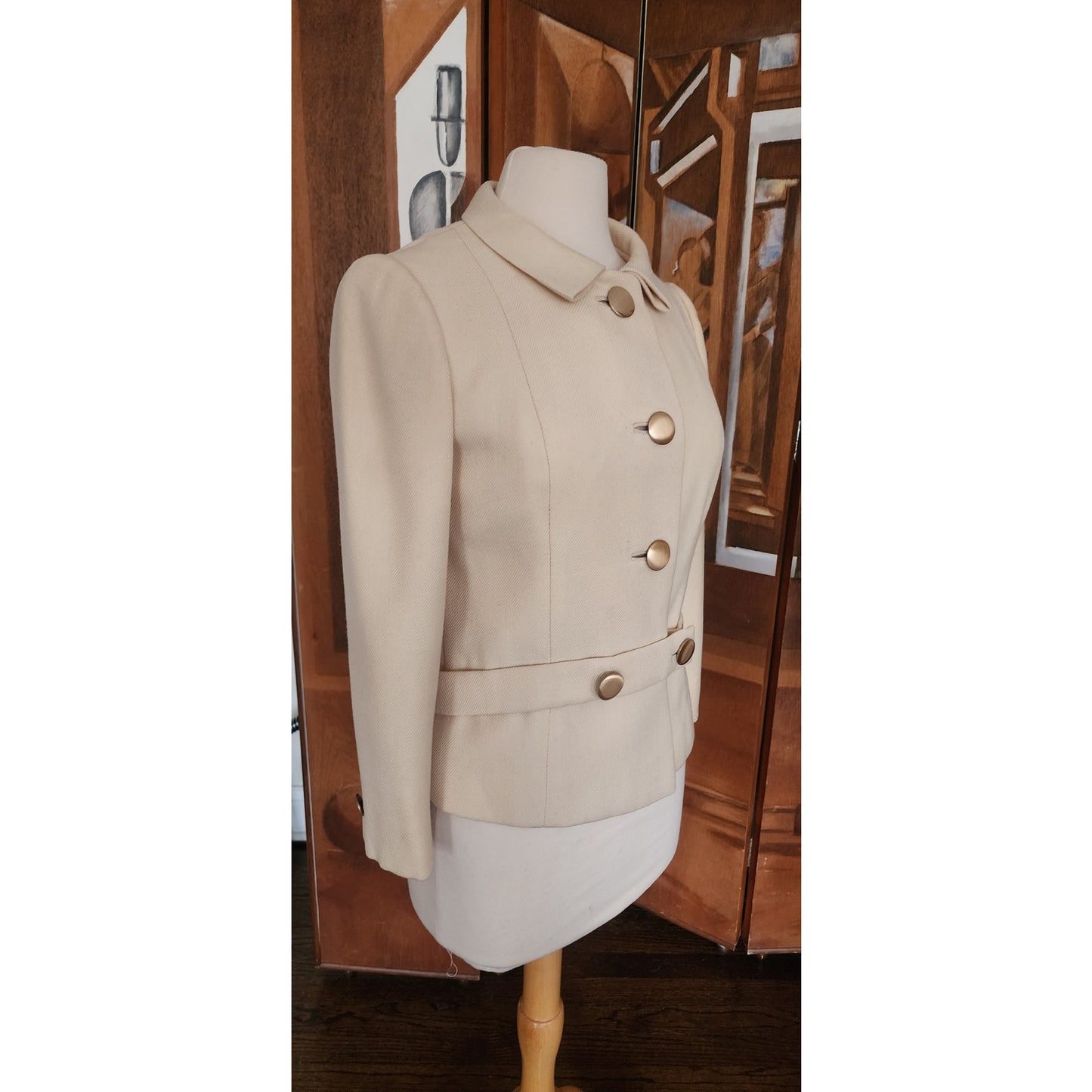 Vintage 60s Marshall Field & Company Cream Wool Peplum Jacket
