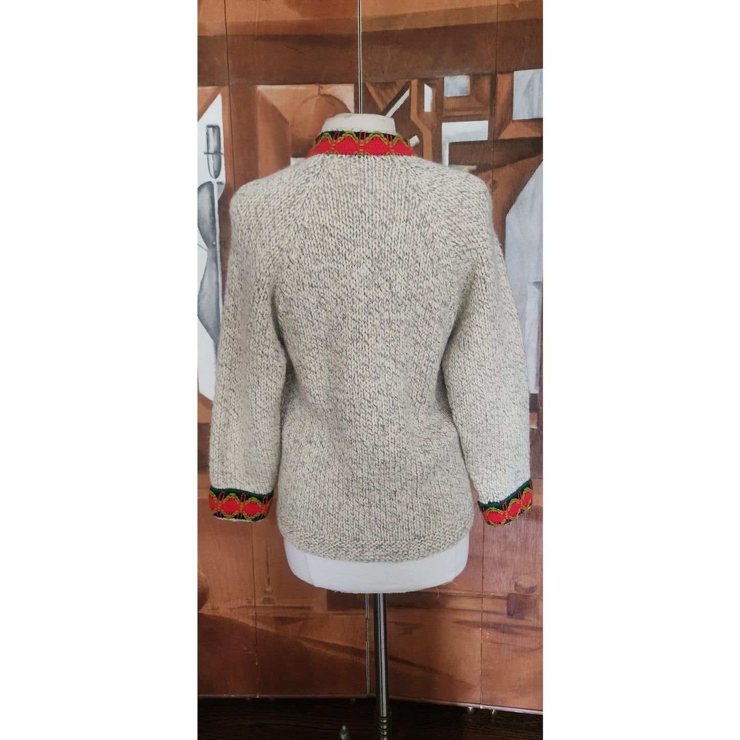 Vintage 1970s Brooks Brothers Cardigan Nordic Clasp Sweater Beige Wool Denmark Danish