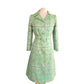 Vintage 1960s Belted Coat Mod Green Print Geometric Abstract Chas A Stevens