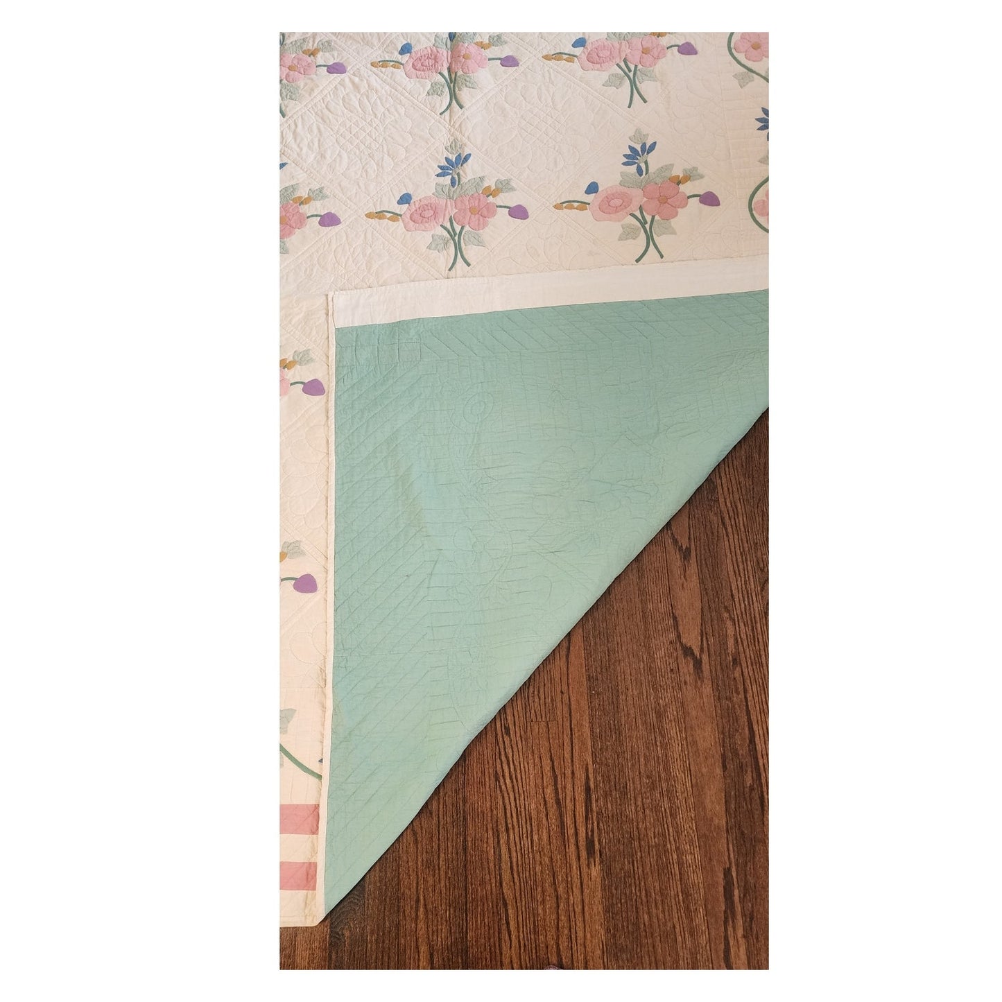 Vintage 30s 40s Quilt Appliqué Floral Bouquet with Swag Border Cheddar Cotton