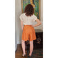Vintage 80s Orange Linen Dress Shorts Pleated Front by Perlie / M