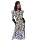 Vintage 1980s Krizia Dress Silk Abstract Print Puff Sleeves Open Back Midi IT 40