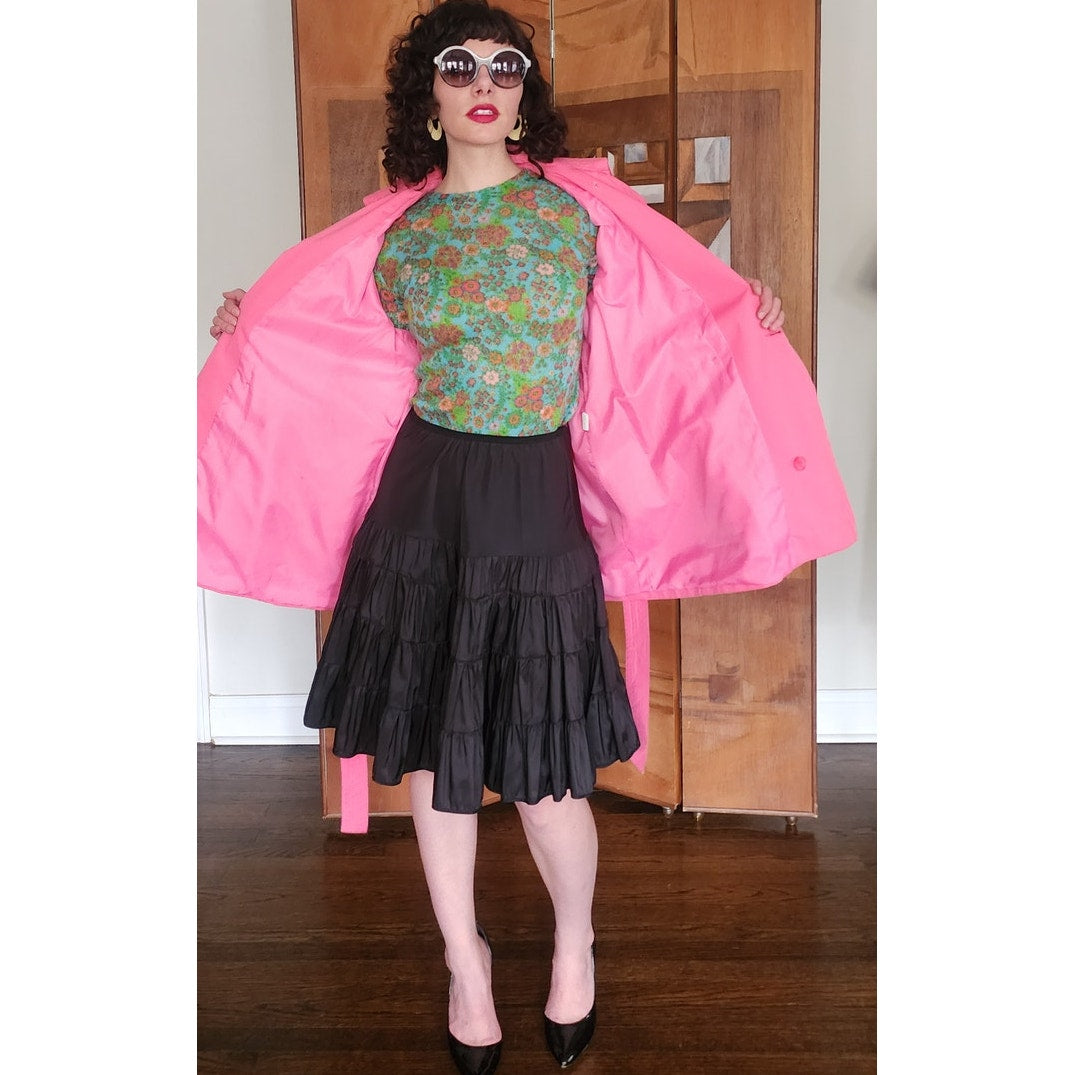 Vintage 90s Pink Jacket Short Trench Coat Belted Panache