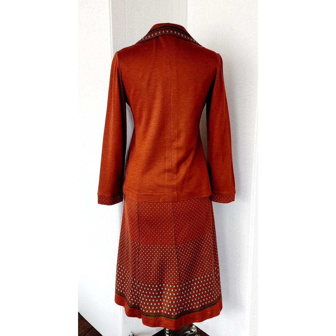 Vintage 70s Skirt Suit Brown Green Knit Voga Creations