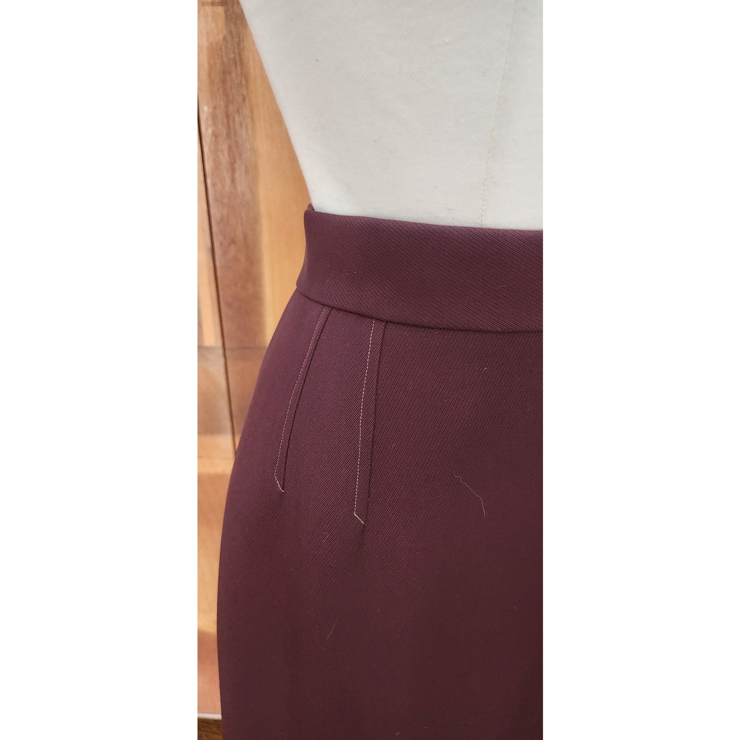Vintage 80s CHLOE Karl Lagerfeld Skirt Midi Length Burgundy Red Wool Marshall Field