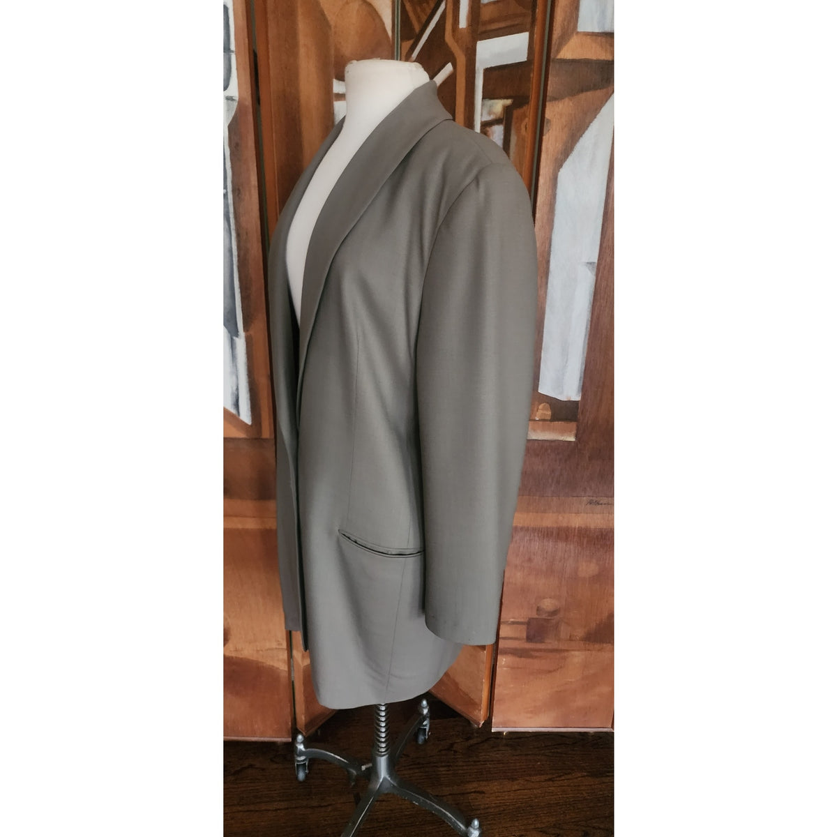 90s Calvin Klein Vintage Gray Olive Green Wool Blazer Oversized 2 Button Career Jacket