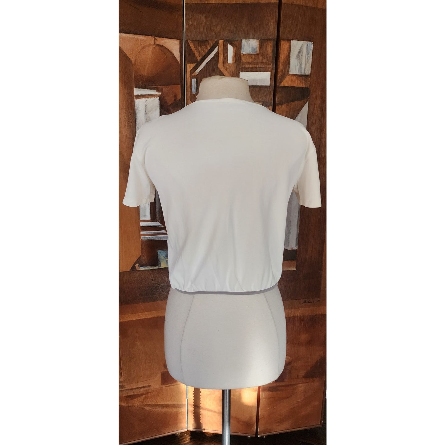 Vintage Y2K 90s Prada Linea Rossa Sport White Crop Top S/S Red Logo Panel