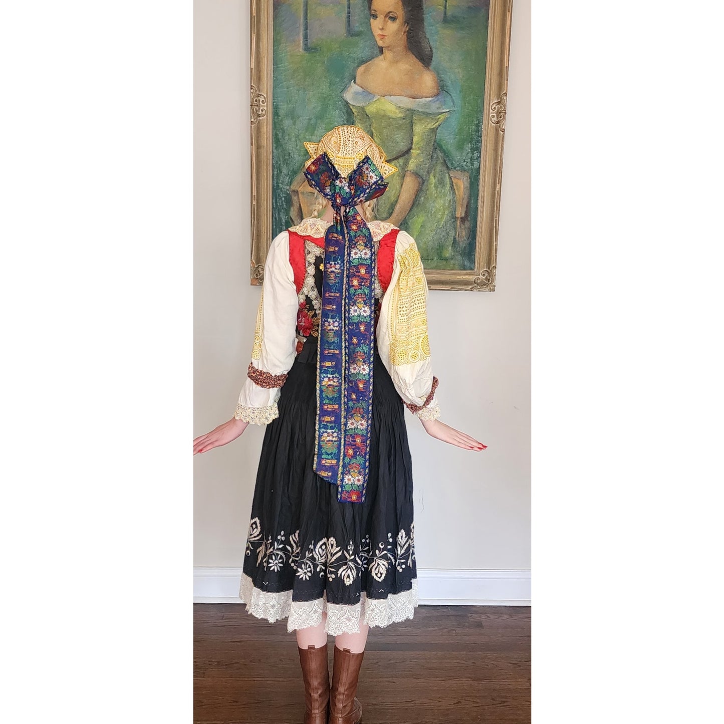 Antique Slovakian Folk Costume COMPLETE Kroj Piesteny Wedding Outfit Blouse Skirt Vest Cap Belt