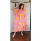 60s Silk Caftan Dress Pink Yellow Psychedelic Print Lord & Taylor