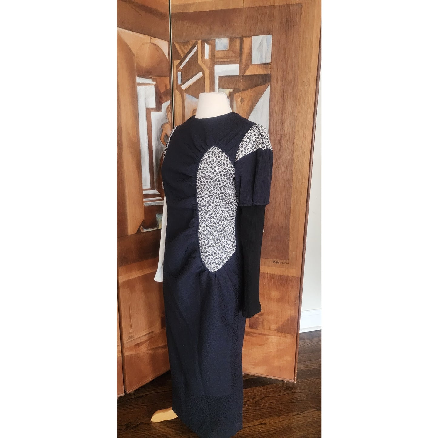 WNDERKAMMER Dress Blue Floral Jacquard Asymmetric Colorblock Sheath Avant Garde