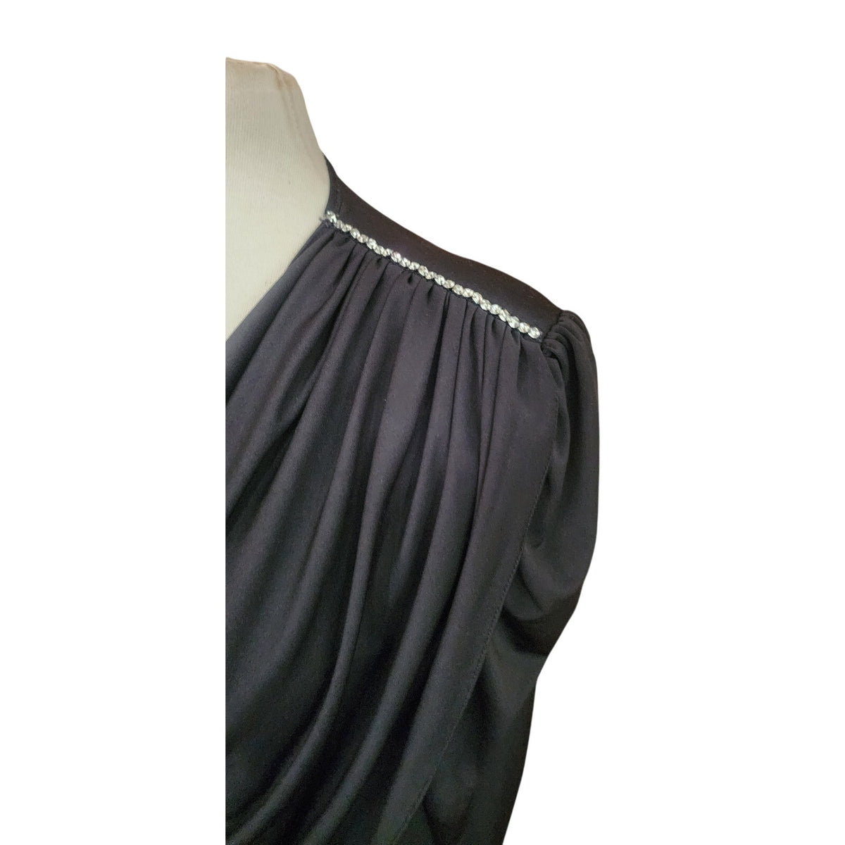 Vintage 1980s Oscar de la Renta Evening Dress Black Liquid Jersey Rhinestones Cowl Neck M