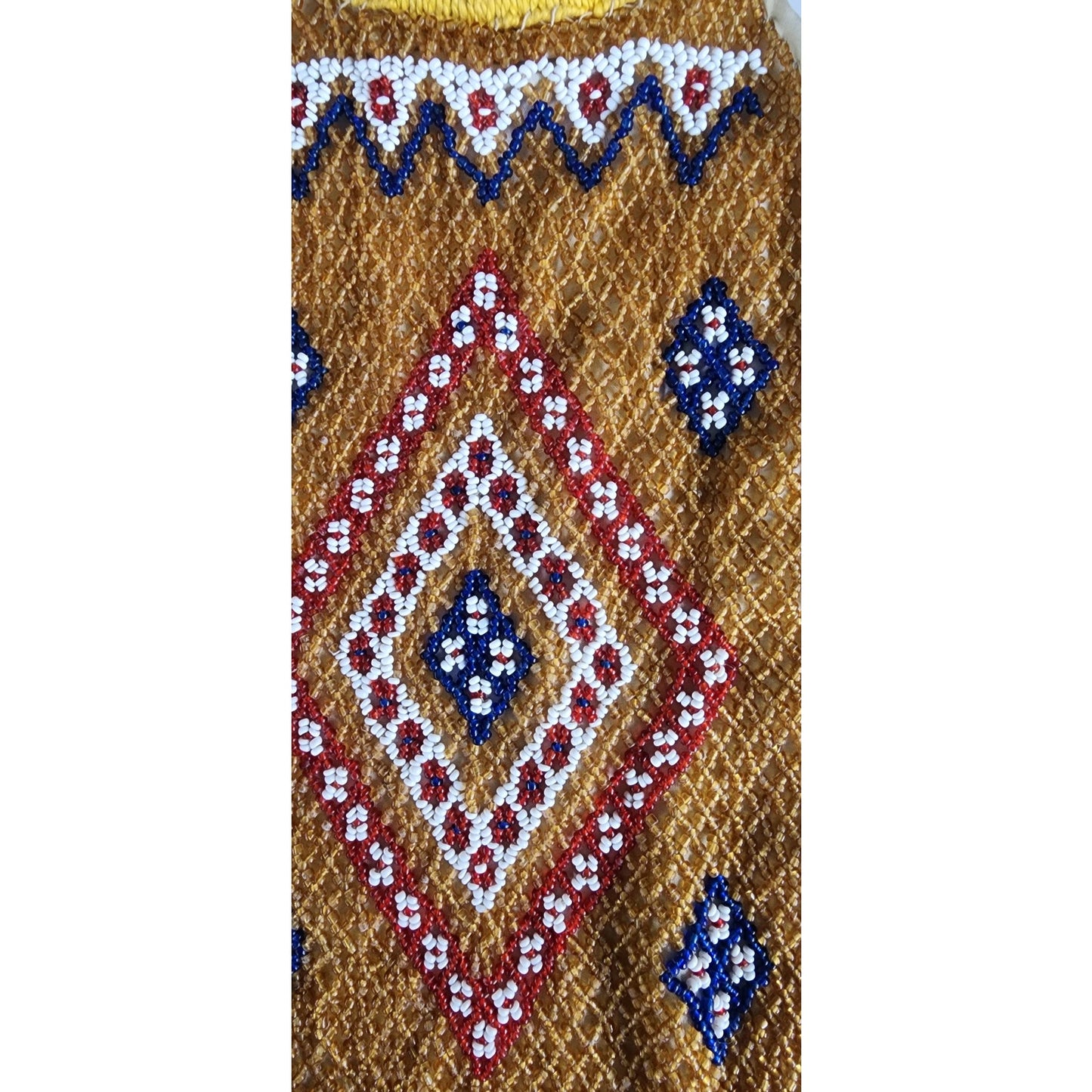 Antique Chinese Glass Bead Bag w/Glass Ring Handles 1890 - 1930