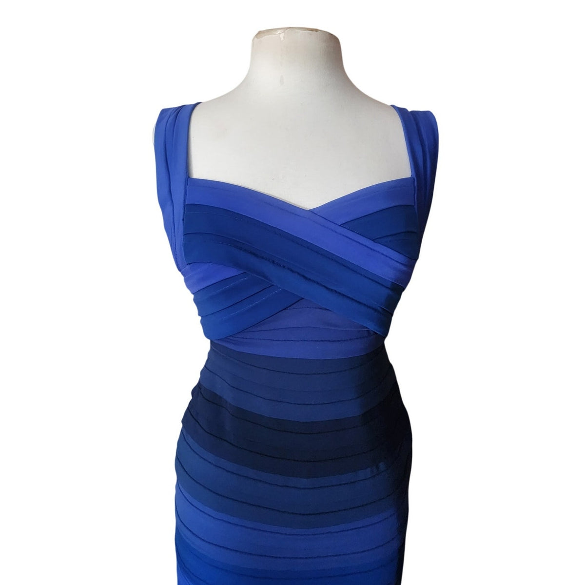Vintage Y2k Tadashi Dress Blue Bandage Style Bodycon Sleeveless Stripe Small