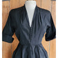 Vintage 50s Black Satin Dress Button Front Short Sleeves